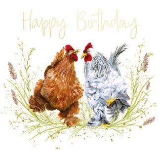 Chickens Happy Birthday Card Brown and White Chicken Blank Greeting Card for Male/Female Friend Relative Birthday