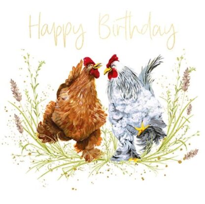Chickens Happy Birthday Card Brown and White Chicken Blank Greeting Card for Male/Female Friend Relative Birthday