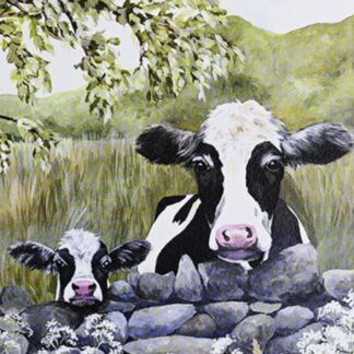 Artist designed greetings card with cows in the countryside