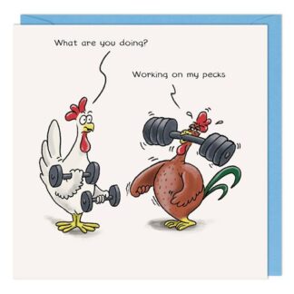 Pecks humorous funny birthday card with cartoon chickens