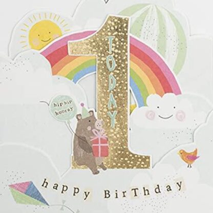 Hopscotch Multi-Layered 1st Birthday Card from Age 1 - Bear, Rainbow and Hot Air Balloon