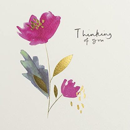Full Bloom Artistic Thinking of You Card from Paperlink - Pink Flower with a Gold Foil Finish
