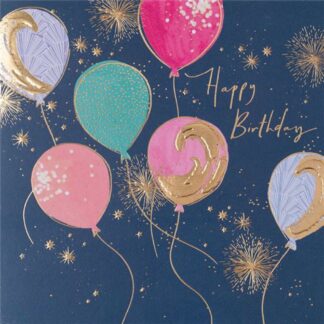 Balloons Happy Birthday card, embossed foiled card