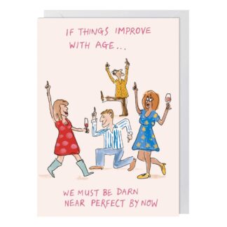 Near Perfect greetings card party dancing humorous female male