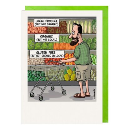 Organic humorous birthday card male shopping Happy Birthday