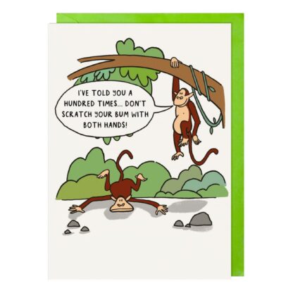 Both hands humorous greetings card monkeys female male birthday