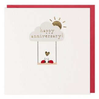 Happy Anniversary card embossed ladybird design
