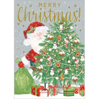 Santa Behind the Tree pack of 8 Christmas cards