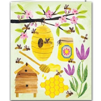 Honey Bees greetings card floral birthday card bee hive blank inside birthday card