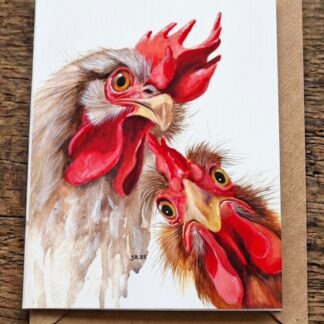 Double Trouble greetings card by Jurga Ryan Art blank inside Chickens design