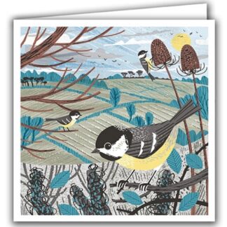 Winter Coal Tits greetings card recycled materials birthday card