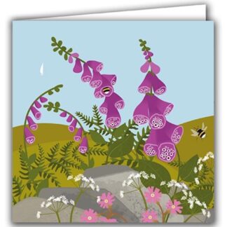 Foxgloves and Bumblebees greetings card blank inside recycled materials birthday card