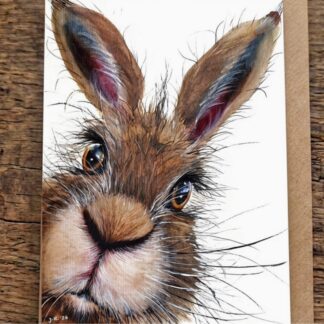 Splitting Hares greetings card by Jurga Ryan Art blank inside