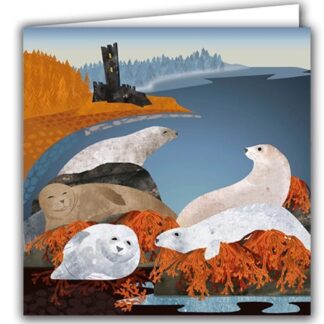 Seals and Scottish Castle greetings card recycled materials birthday card